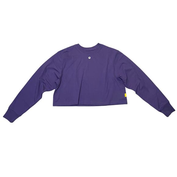NWOT Yellow Label Co Crop Length Crewneck Cotton Sweatshirt Purple - Size Small - Picture 1 of 9